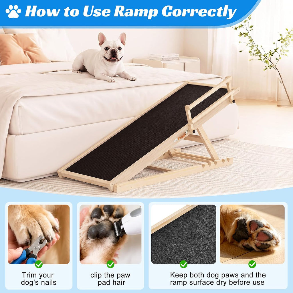 Dog Ramp for Bed, 47'' Long 20.3''-27'' Adjustable Height Pet Ramp