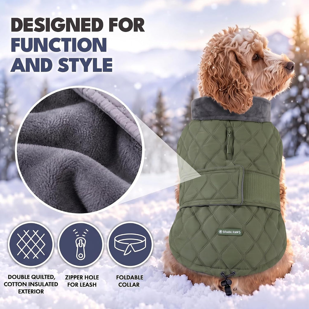 Spark Paws Quilted Dog Winter Coat - Cold Weather Jacket for S Med L Dogs