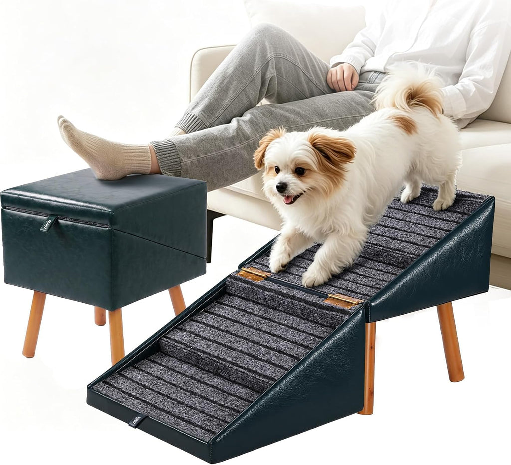 Dog Stairs for Small Dogs, 2-in-1 Dog Safety Ramp and Ottoman, 17.13" H