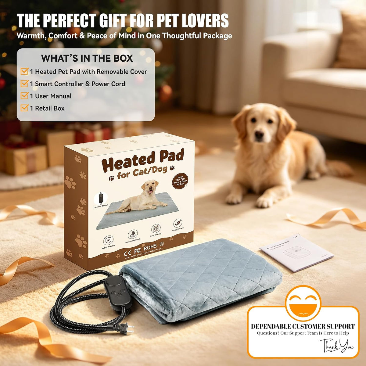 Heated Cat Bed for Pet/Cats/Dogs, Cat Heating Pad Indoor (18" X 18")