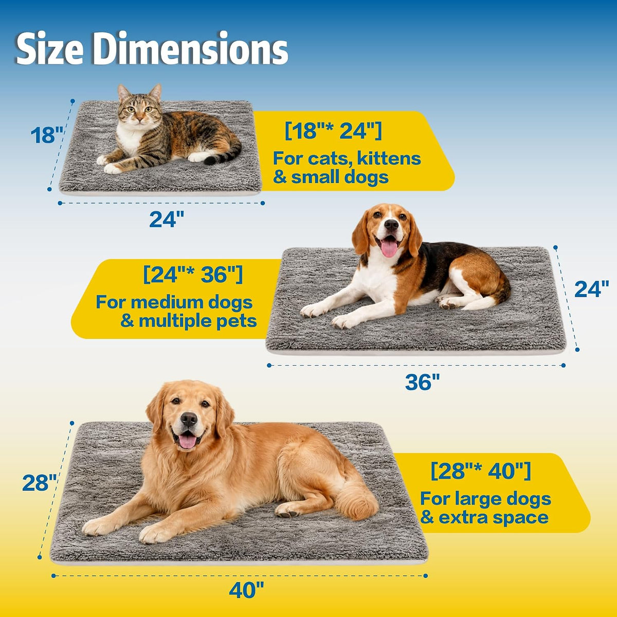 Self Warming Cat Bed, Dog Crate Pad, Reversible Large Pet Bed,Blue 24"x36"