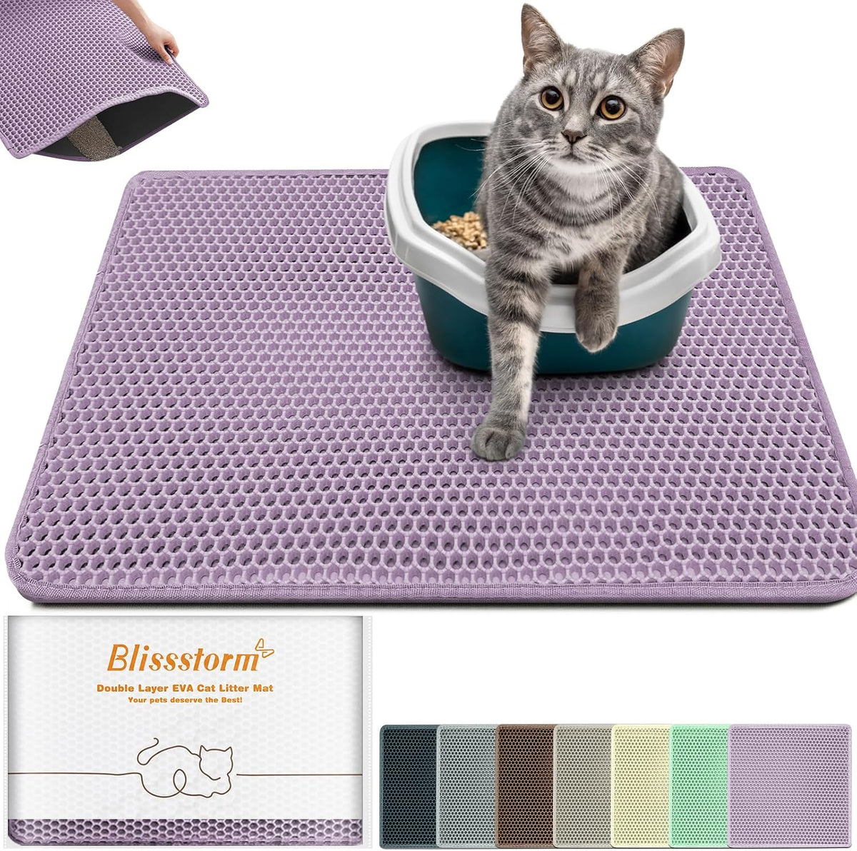 Cat Litter Mat 24"x16",Double Layer EVA Litterbox Mat Purple