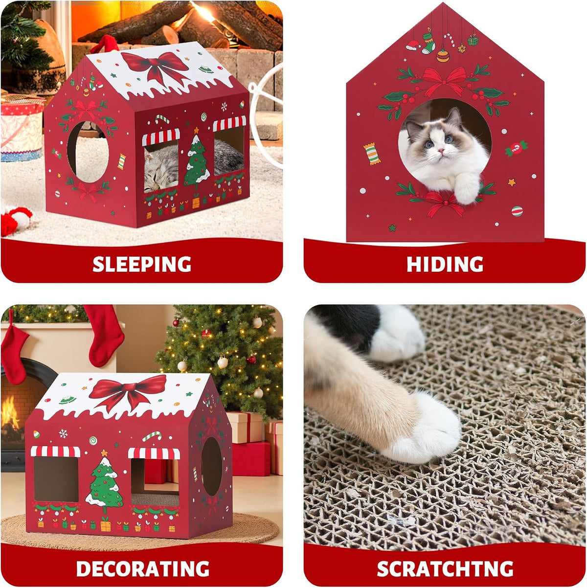 WESTERN HOME Christmas Cardboard Cat House, Indoor Cat Scratcher House