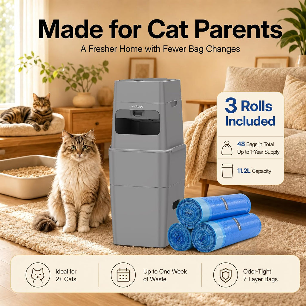 Neakasa 2XL Cat Litter Trash Can for Multi-Cat Homes (Grey)