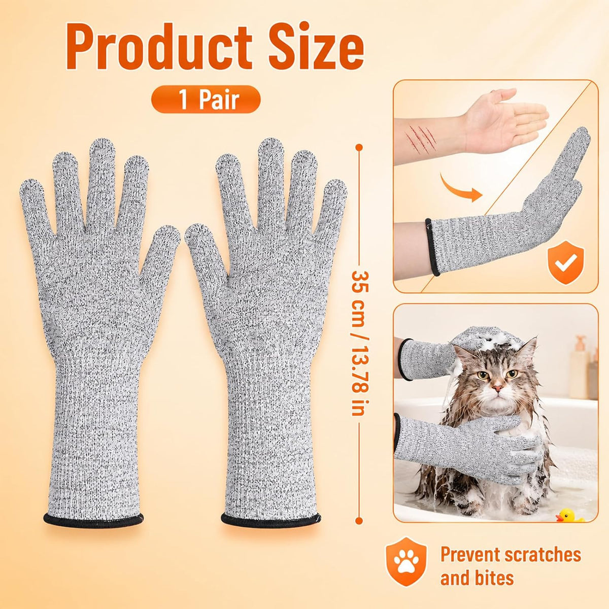 Cat Gloves Bite Proof, Pet Handling Gloves 13.8” Pet Grooming Glove