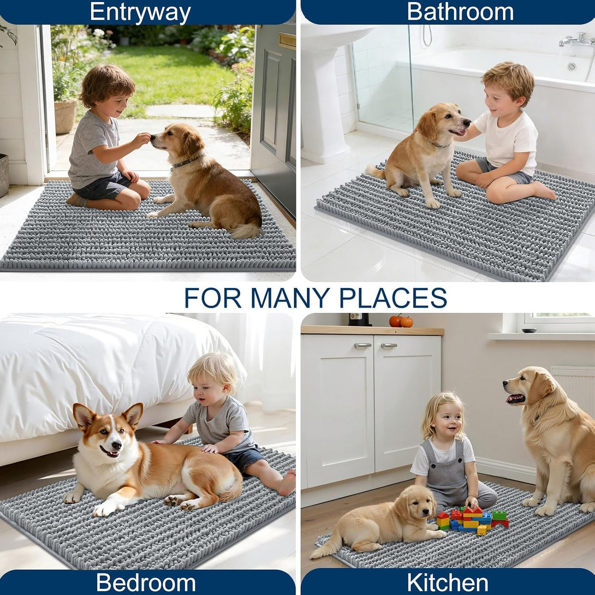 OLANLY Dog Door Mat for Muddy Paws 30x20, Ultra-Absorbent Chenille Mud Mat
