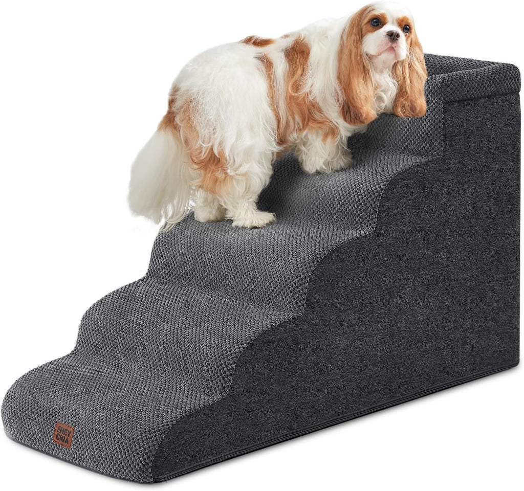 EHEYCIGA 3-Step Curved Dog Stairs for Dogs, Dog Ramp for Couch 14" H, Grey