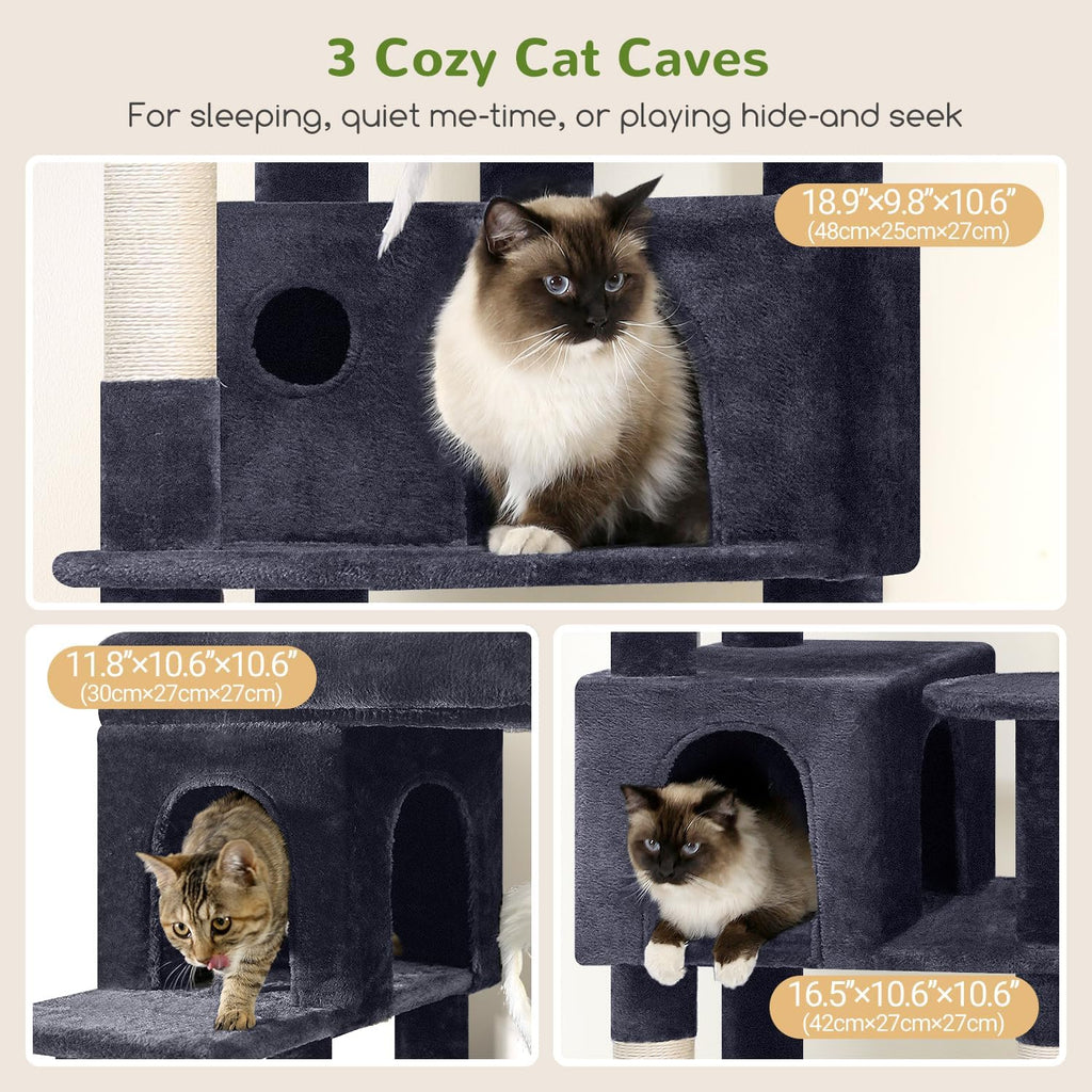 Globlazer F66 Corner Cat Tree, 66in Multi-Level Climbing Tower, Dark Grey