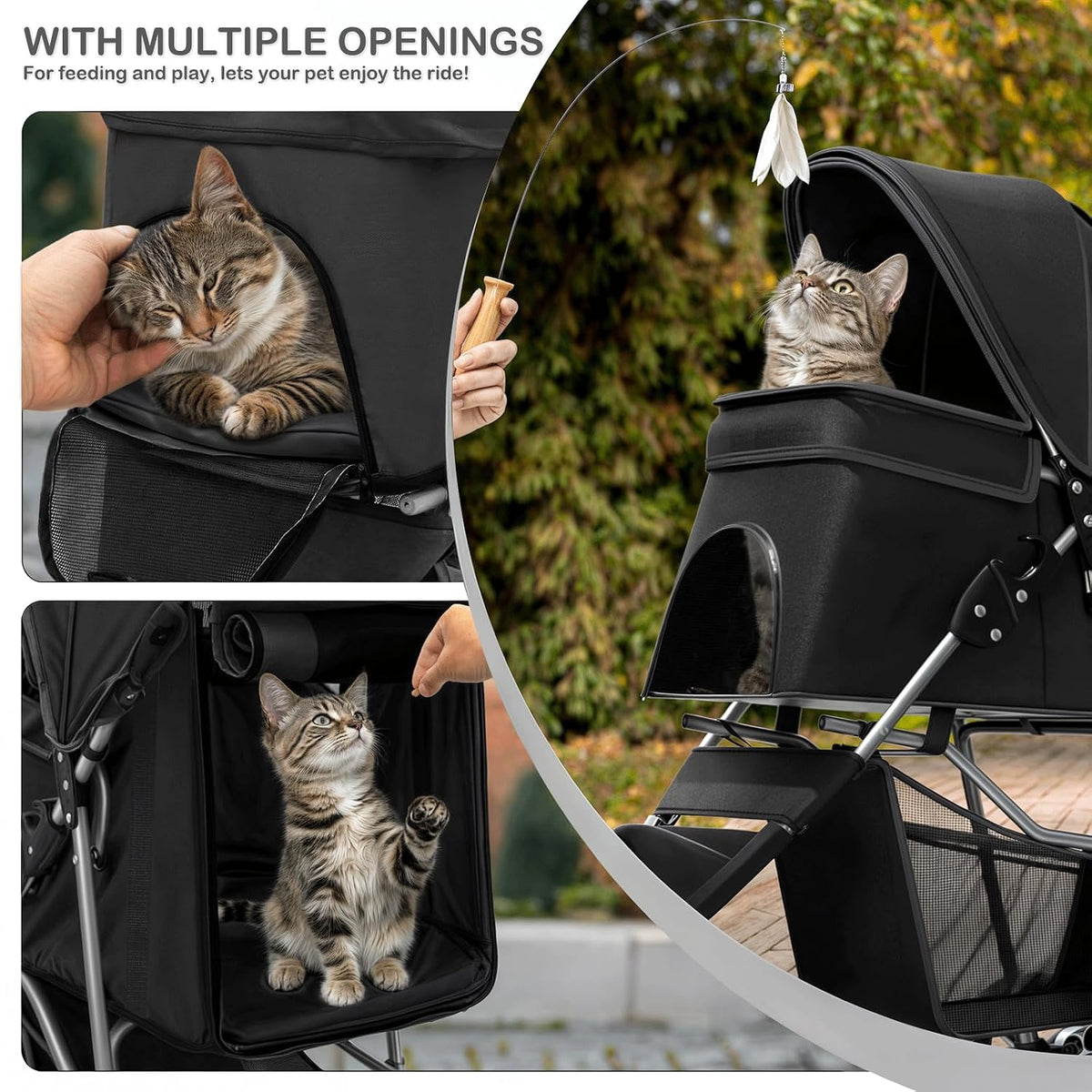 MoNiBloom Pet Stroller for Small/Medium Dogs and Cats up to 33 lbs, Black