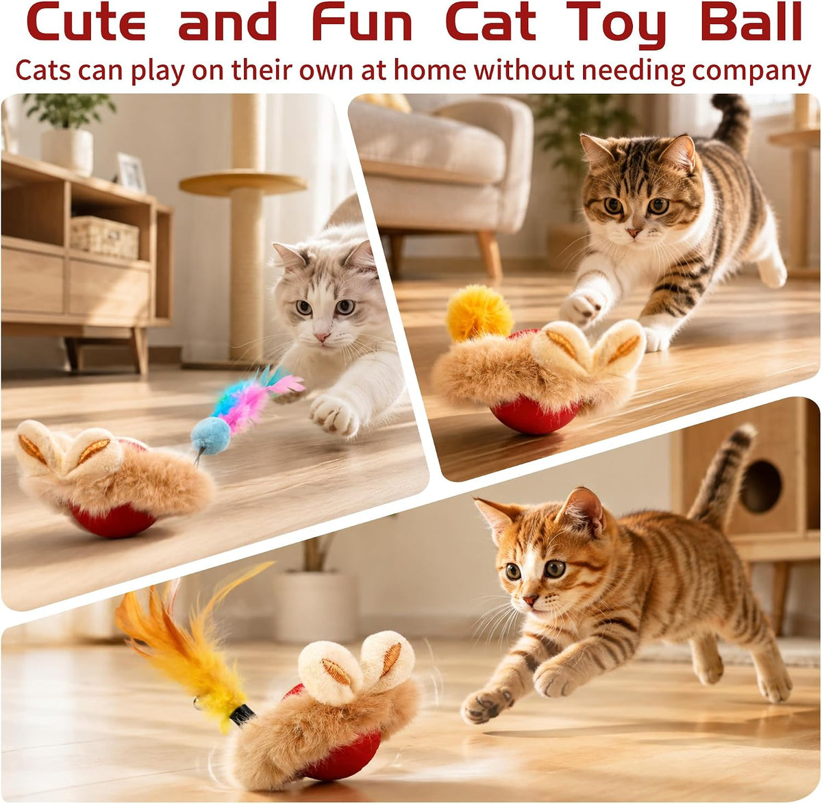 Interactive Cat Toy Ball, Self-Rolling Electric, USB Rechargeable