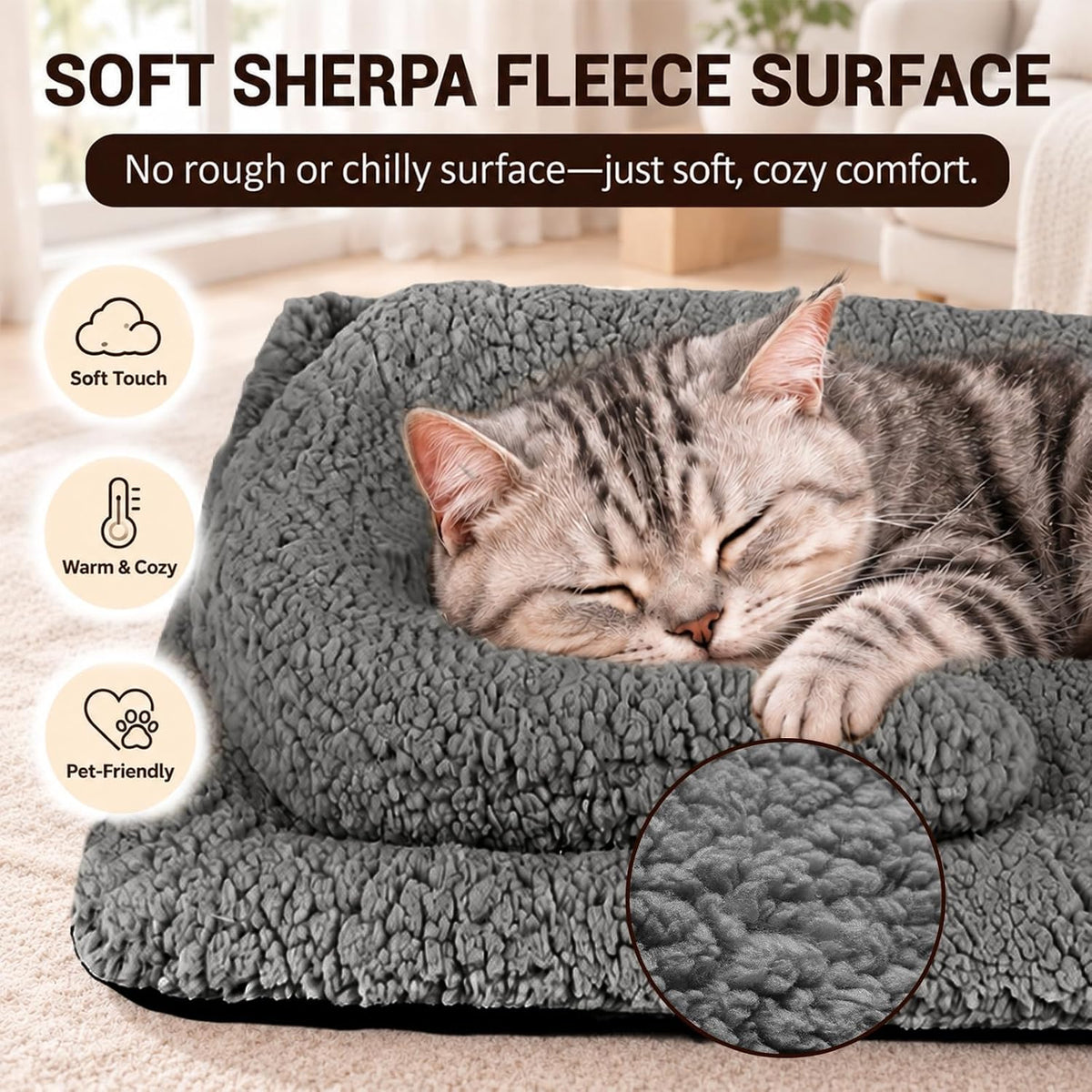 TailTastic Self Warming Cat Bed with U-Shaped Pillow for Warmth & Support