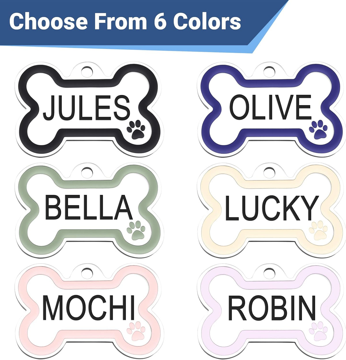 GoTags Stainless Steel Pet ID Tag Bone Round and Heart Shaped Paw Design