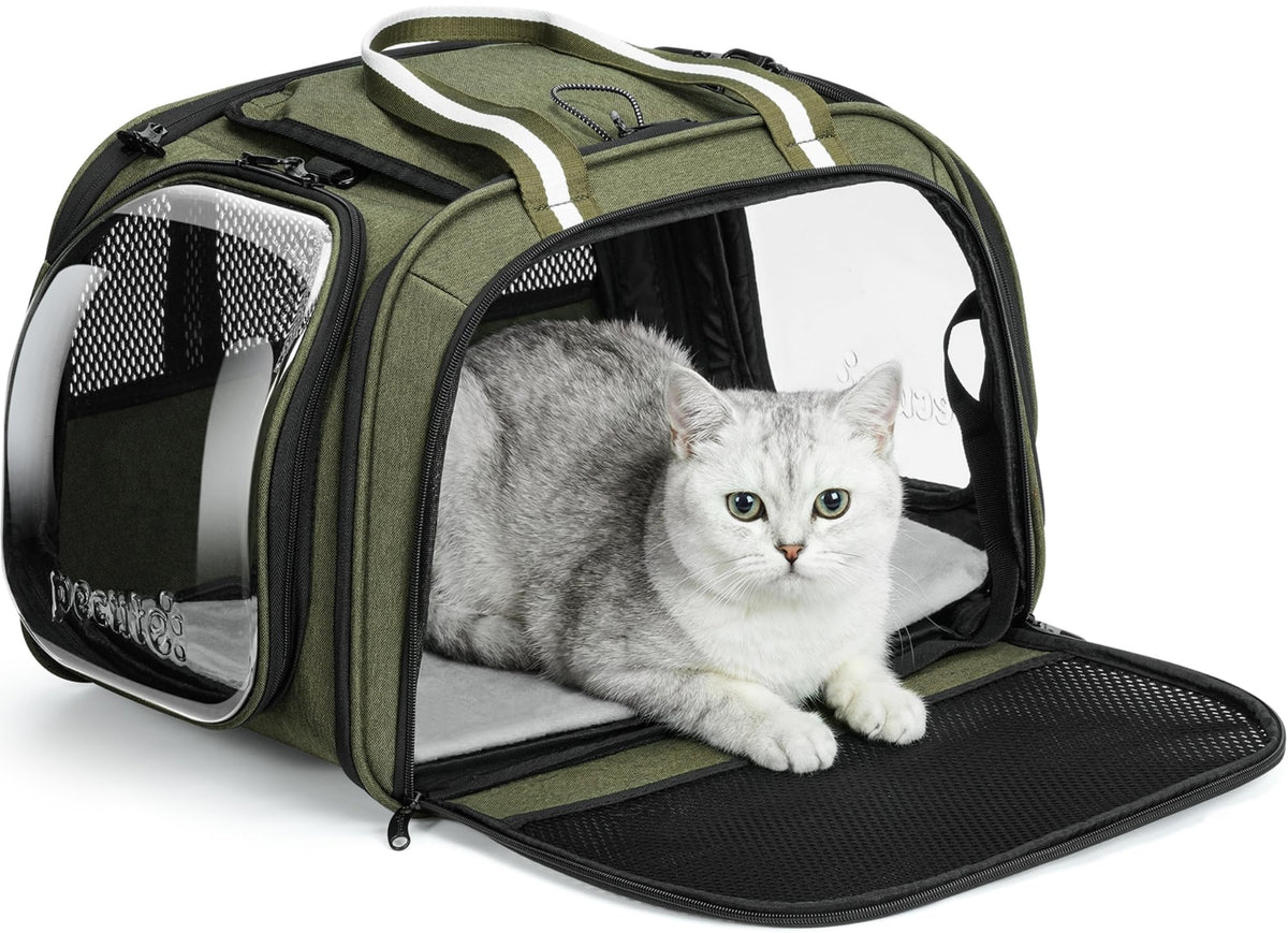 Pecute Cat Carrier,Double Bubble Pet Carrier for Cat Small Dogs,Green,M