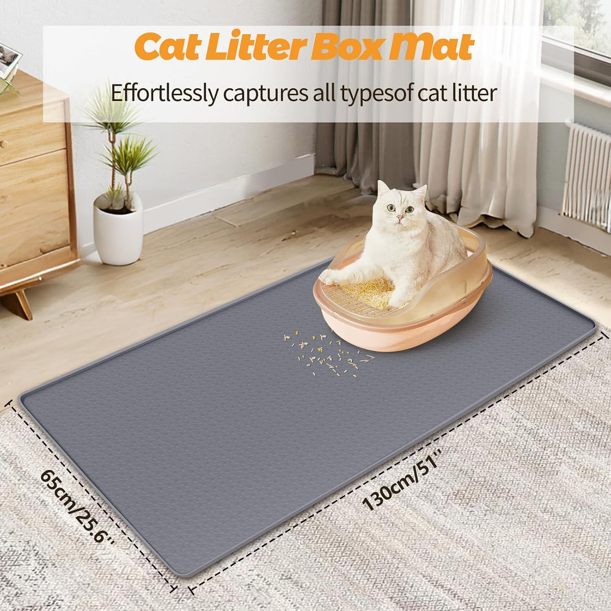 Cat Litter Mat for Litter Box 51"x25.6" Extra Large Silicone Mat,Light Grey