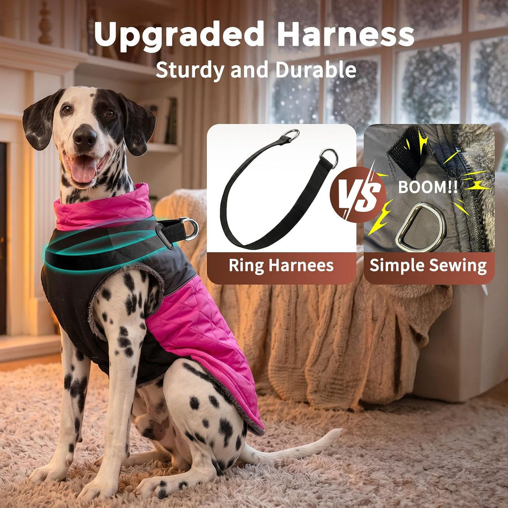 Winter Dog Coats for Small Dogs,Puppy Jacket with Harness,Pink XS