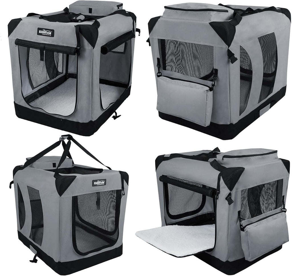 EliteField 3-Door Soft Dog Crate with Bed & Carrying Bag (2-Year Warranty)