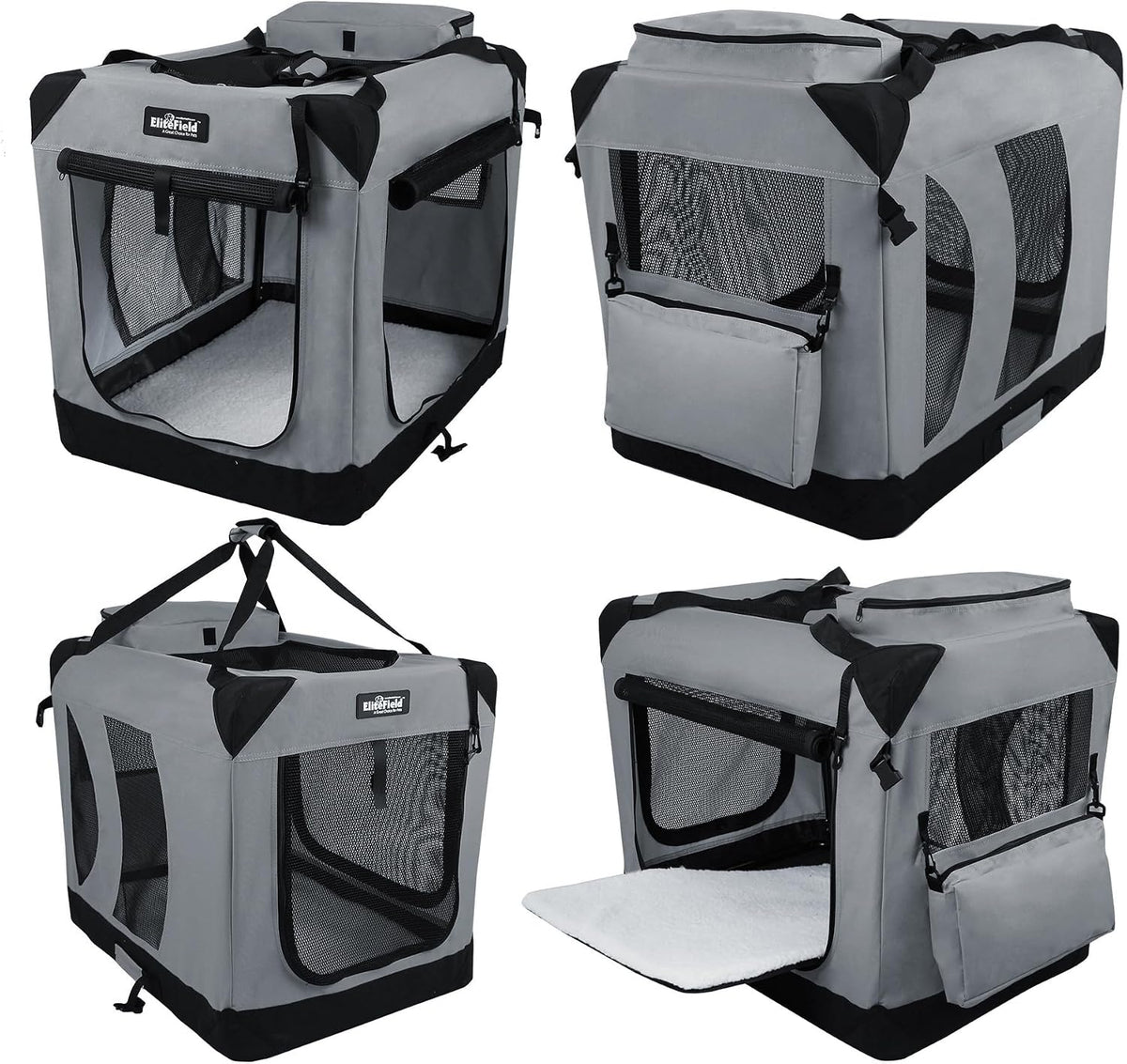 EliteField 3-Door Soft Dog Crate with Bed & Carrying Bag (2-Year Warranty)