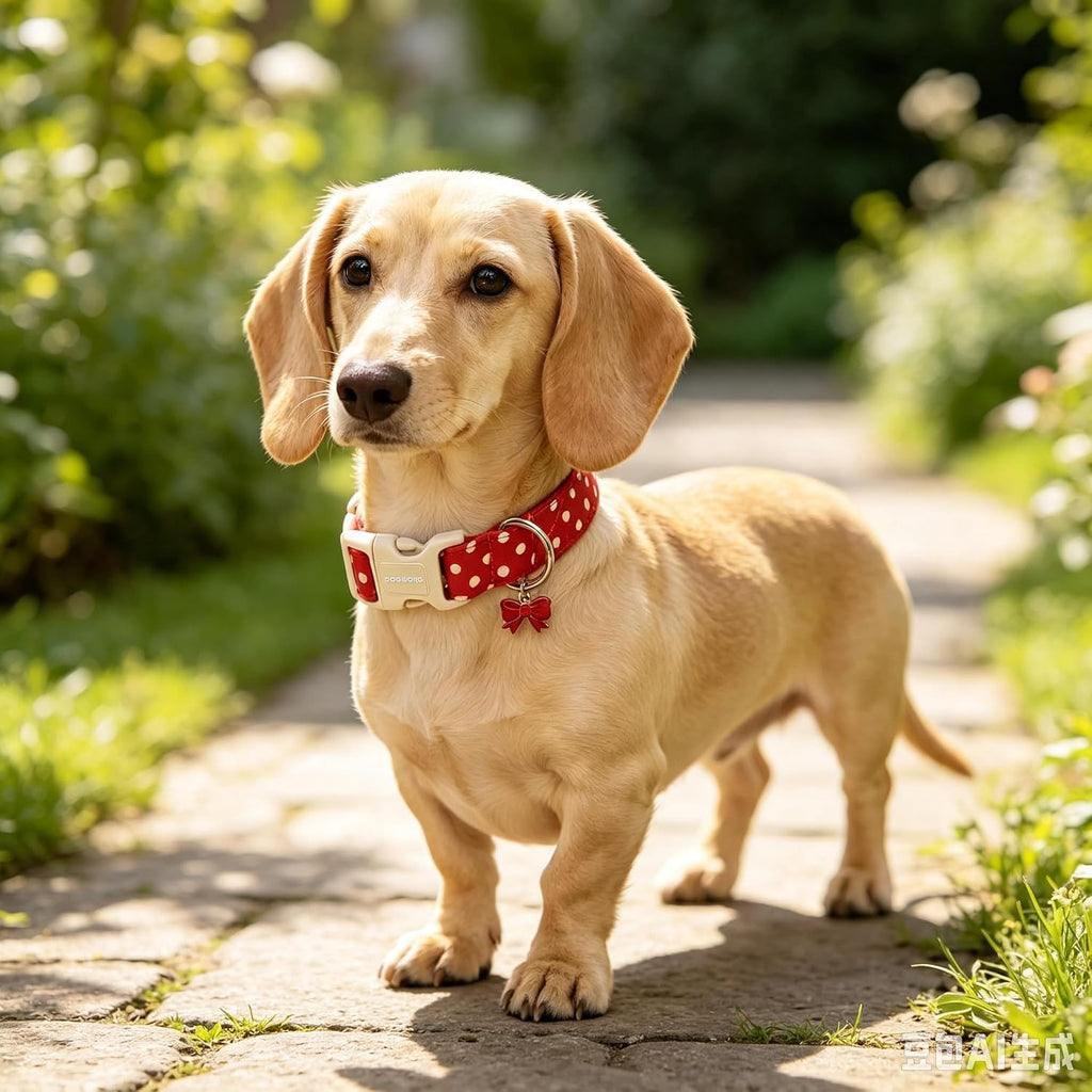Red White Polka Dot Dog Collar for Small Dogs S