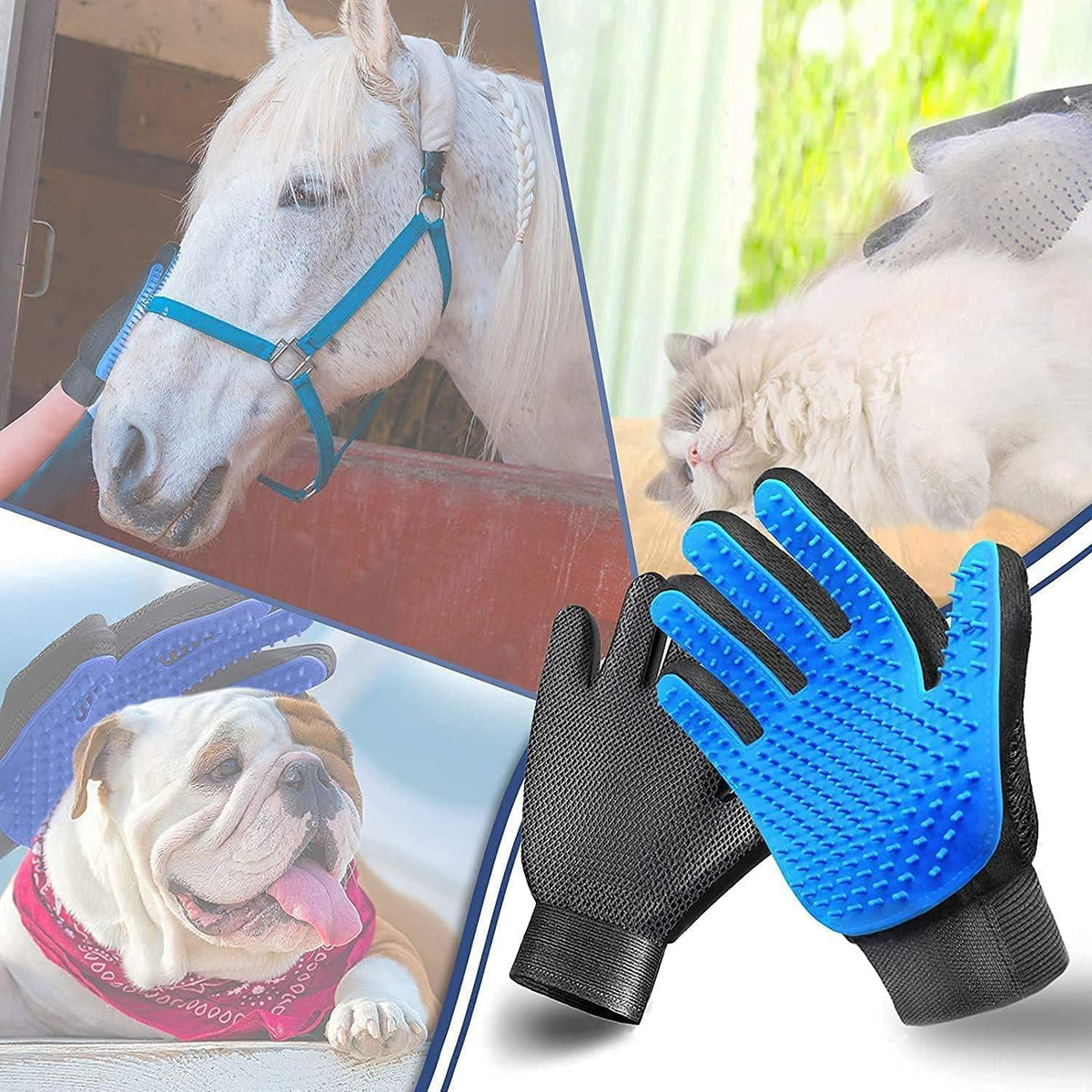 Pet Grooming Glove Hair Remover Brush Gentle Deshedding Efficient Pet Mitt Pet Massage Gloves Left & Right Hand Draw Dog