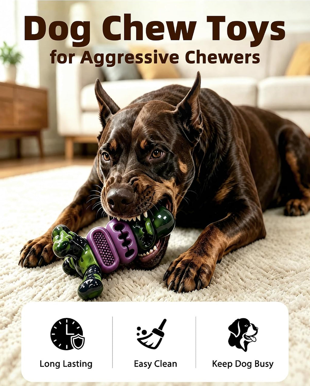 Dog Toys for Aggressive Chewers, Indestructible Dog Chew Toy Beef Flavor