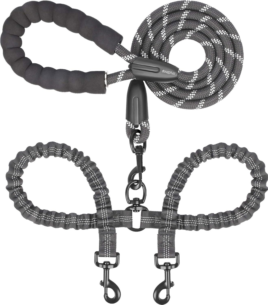 Double Dog Leash, 360° Swivel, No Tangle, Large, 25-150 lbs, Black