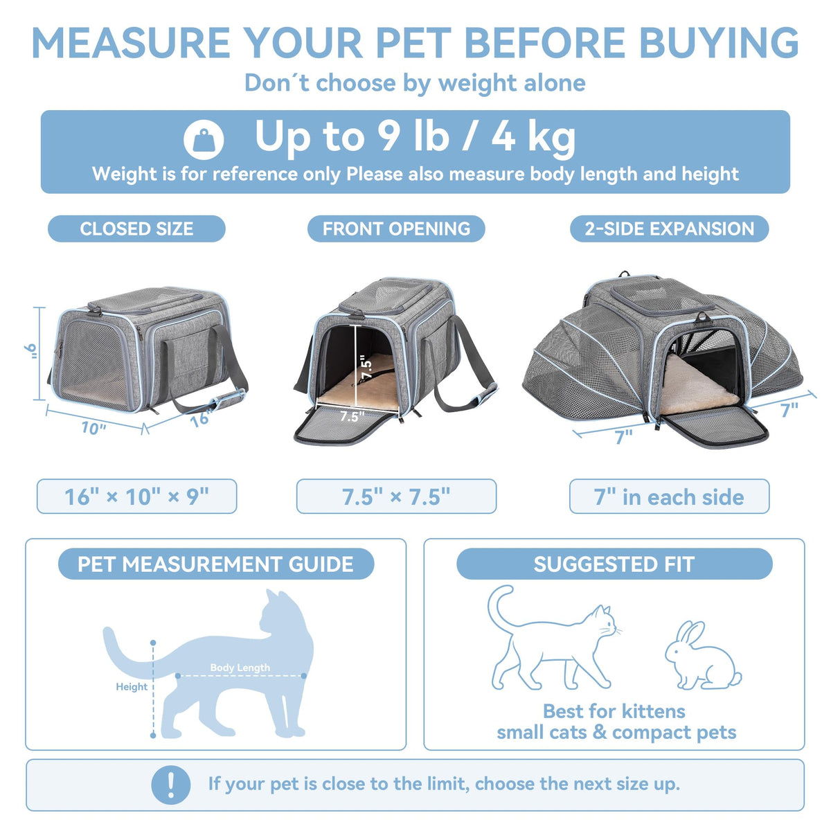 Petsfit Small Double Expandable Cat Carrier for Kittens and Air Travel