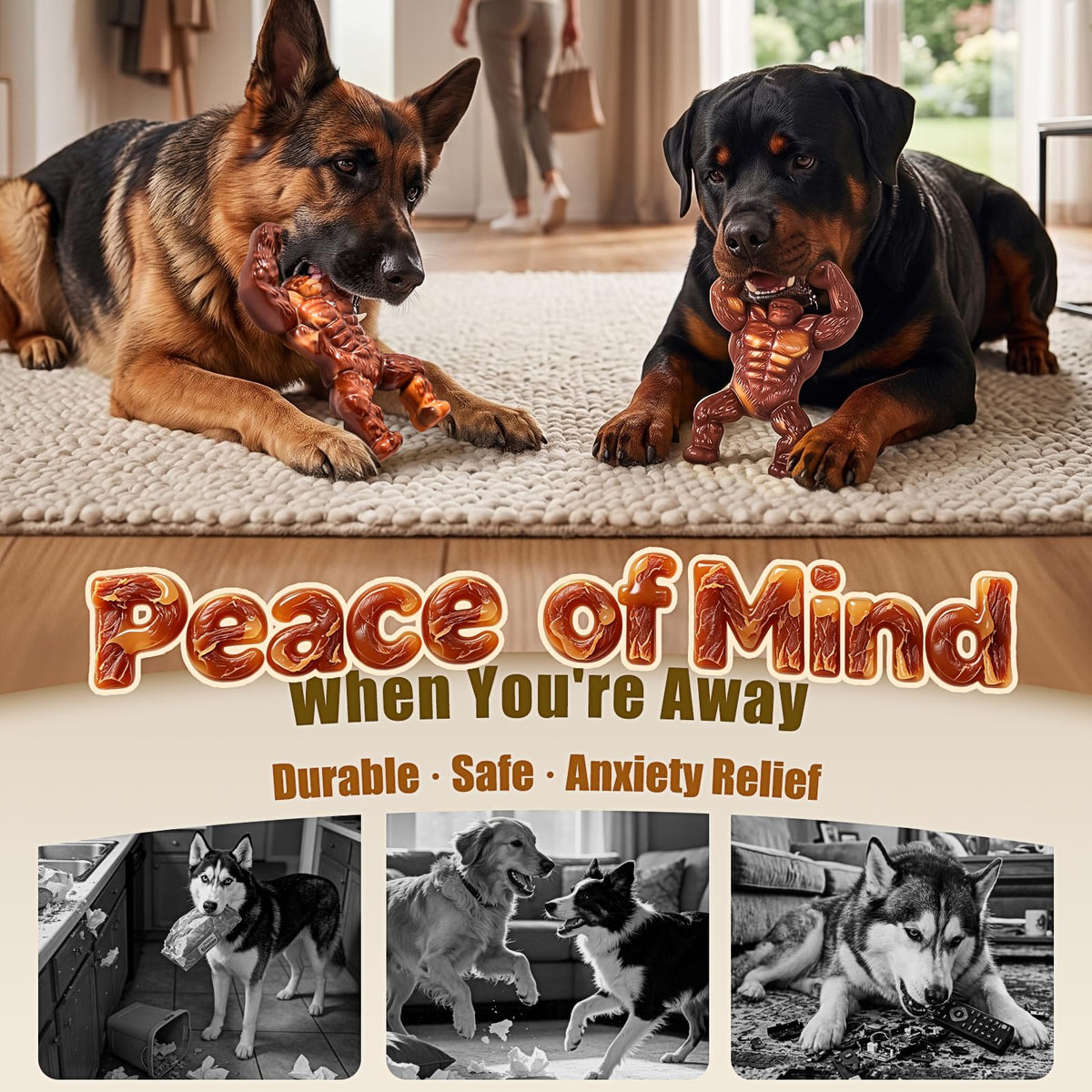 PETSTA Indestructible Dog Toys for Aggressive Chewers, Extreme Tough Toys for Large Dogs, Real Beef Flavored, Dog Bone for Medium/Large Dogs Breed, Gifts for Dogs