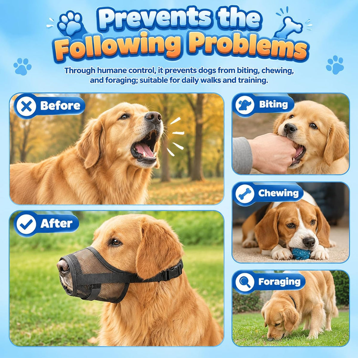 2PCS Adjustable Dog Muzzle Breathable Mesh Anti Bite, Comfortable Anti-Bite Dog Muzzle Designed for Safe Walking, Comfor