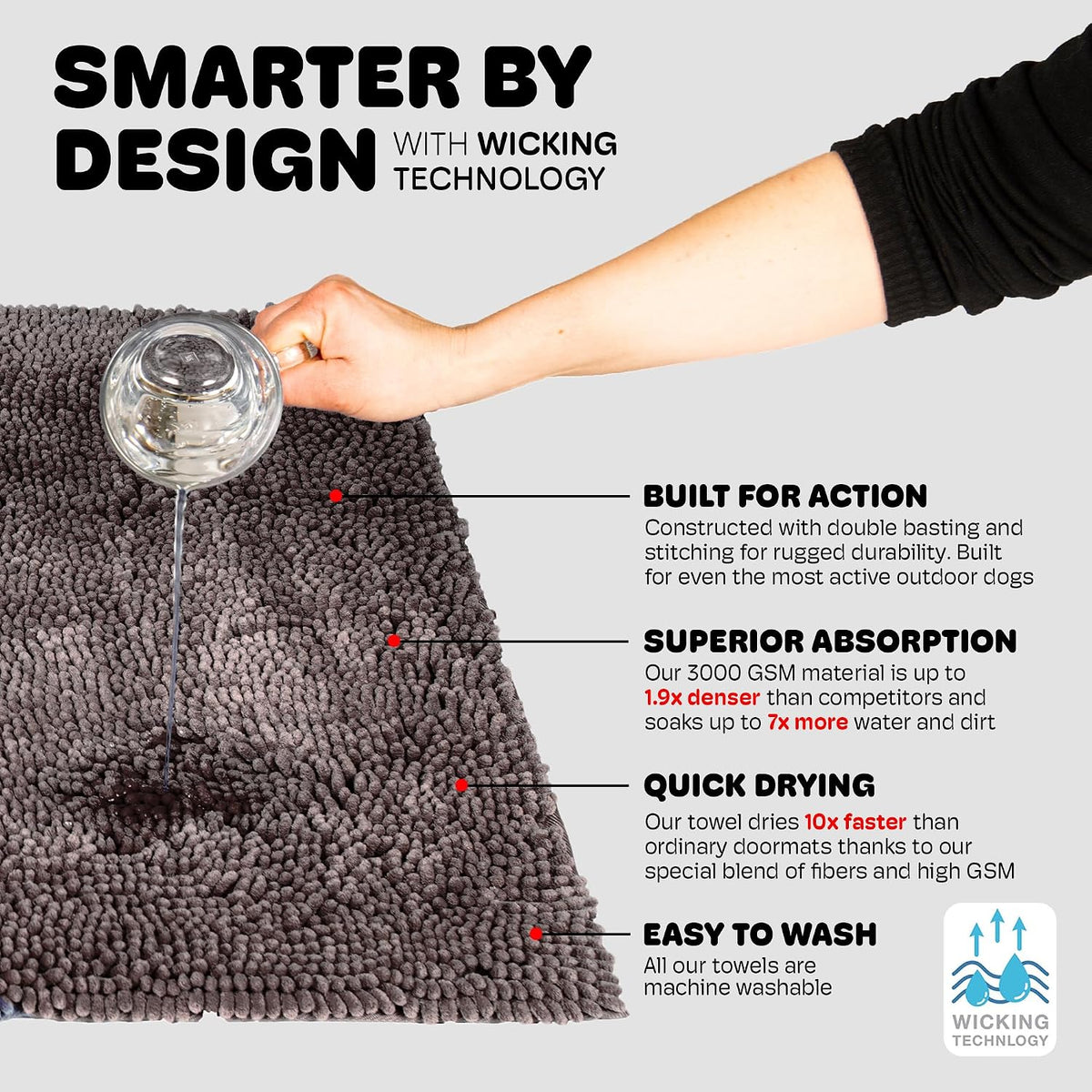 Dog Gone Smart Dirty Dog Doormat - Fast Drying Rug - Grey, 35 x 21 in