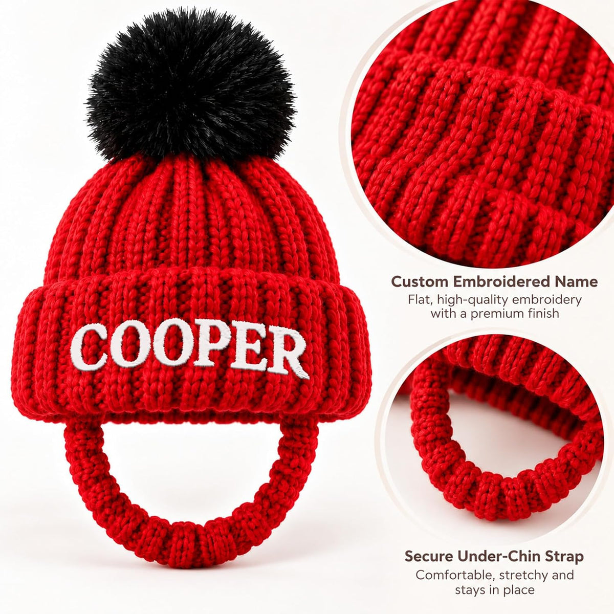 Personalized Dog Beanie with Scarf Set Custom Pet Winter Hat with Ear Holes