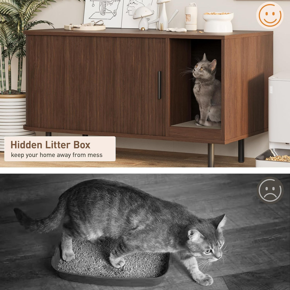 37.4" Cat Litter Box Enclosure with Scratch Pad, Sliding Door