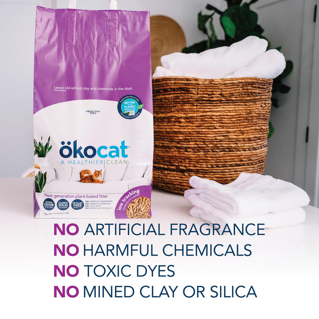 ökocat Low Tracking Natural Wood Clumping Cat Litter, Odor Control 21.5 Lbs
