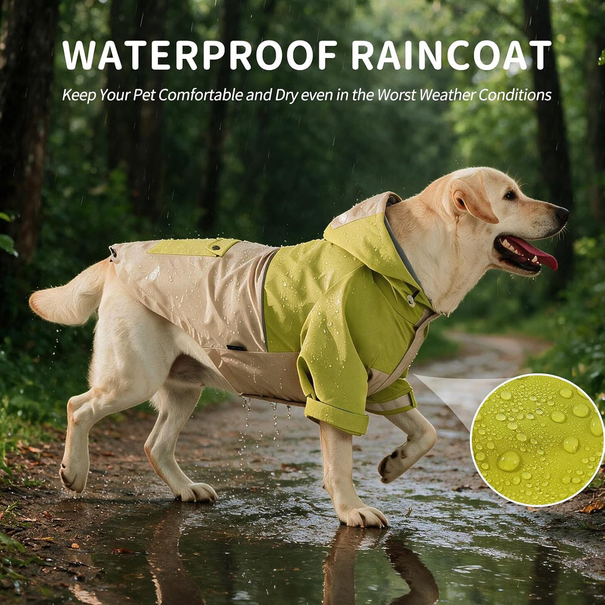 Dog Zip Up Raincoat Small Medium Large Dogs, Waterproof Dog Jacket Reflective Strips, Adjustable Hood Back Pocket,Rain G