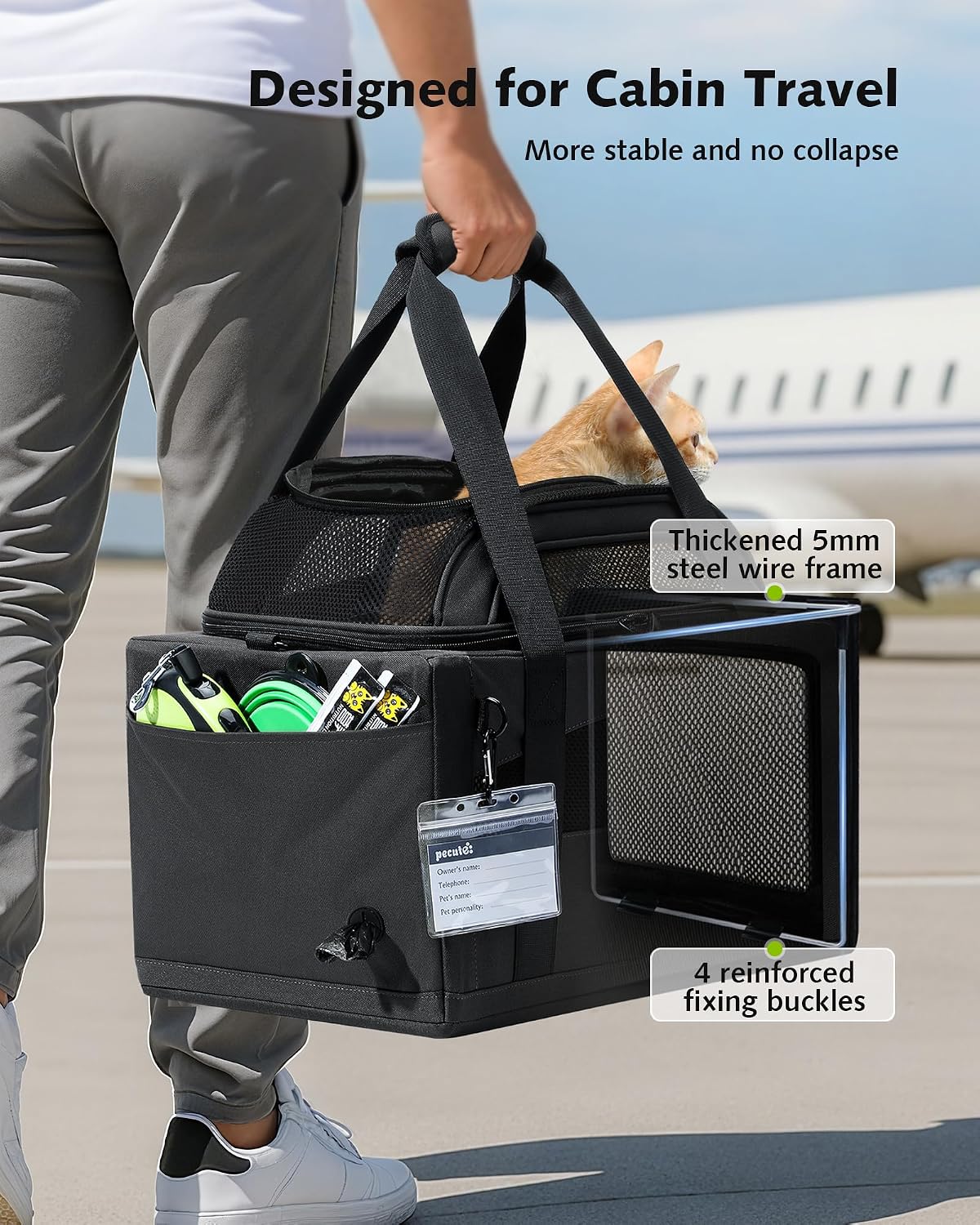 Pecute Top Expandable Airline Approved Pet Carrier for Cats, Dark Gray