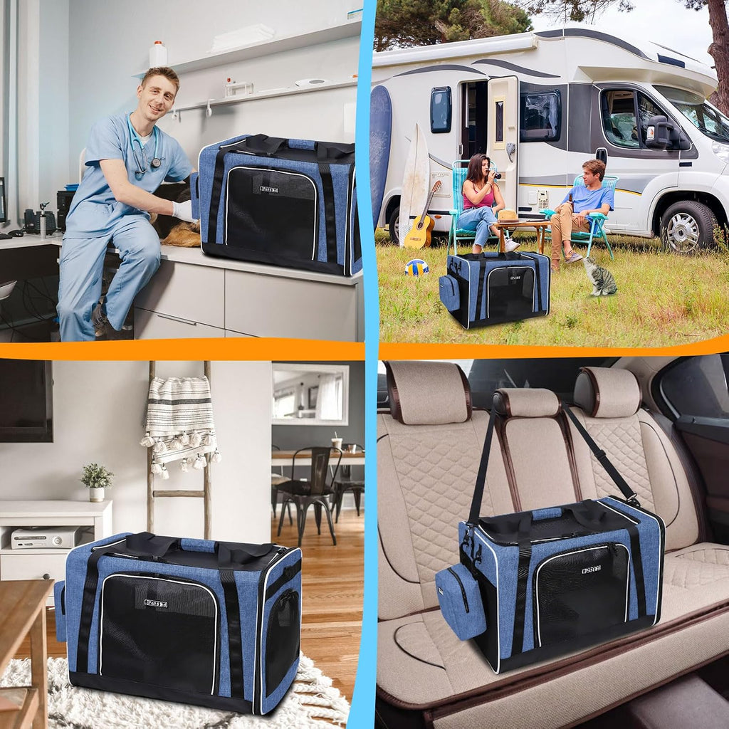 Extra Large Cat Carrier with Litter Box for Car Travel, Blue