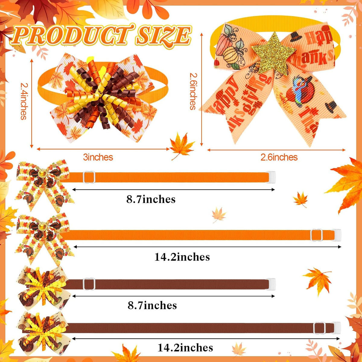 Huhumy 50 Pcs Fall Dog Bowties Bulk Thanksgiving Pet Grooming Bows