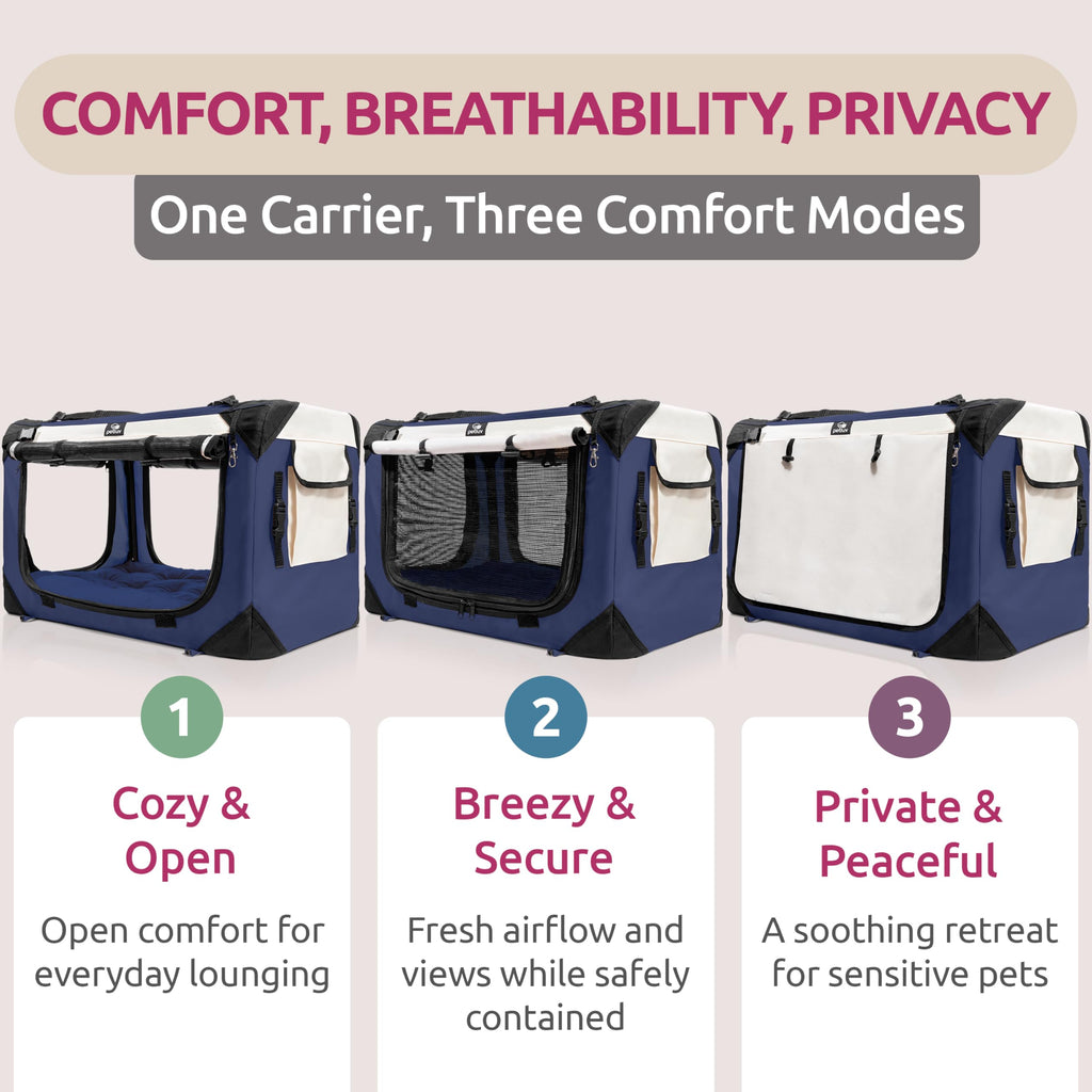 Cat & Dog Pet Carrier, Fits 2 Cats or Medium Dog Comfortably, Large, Navy