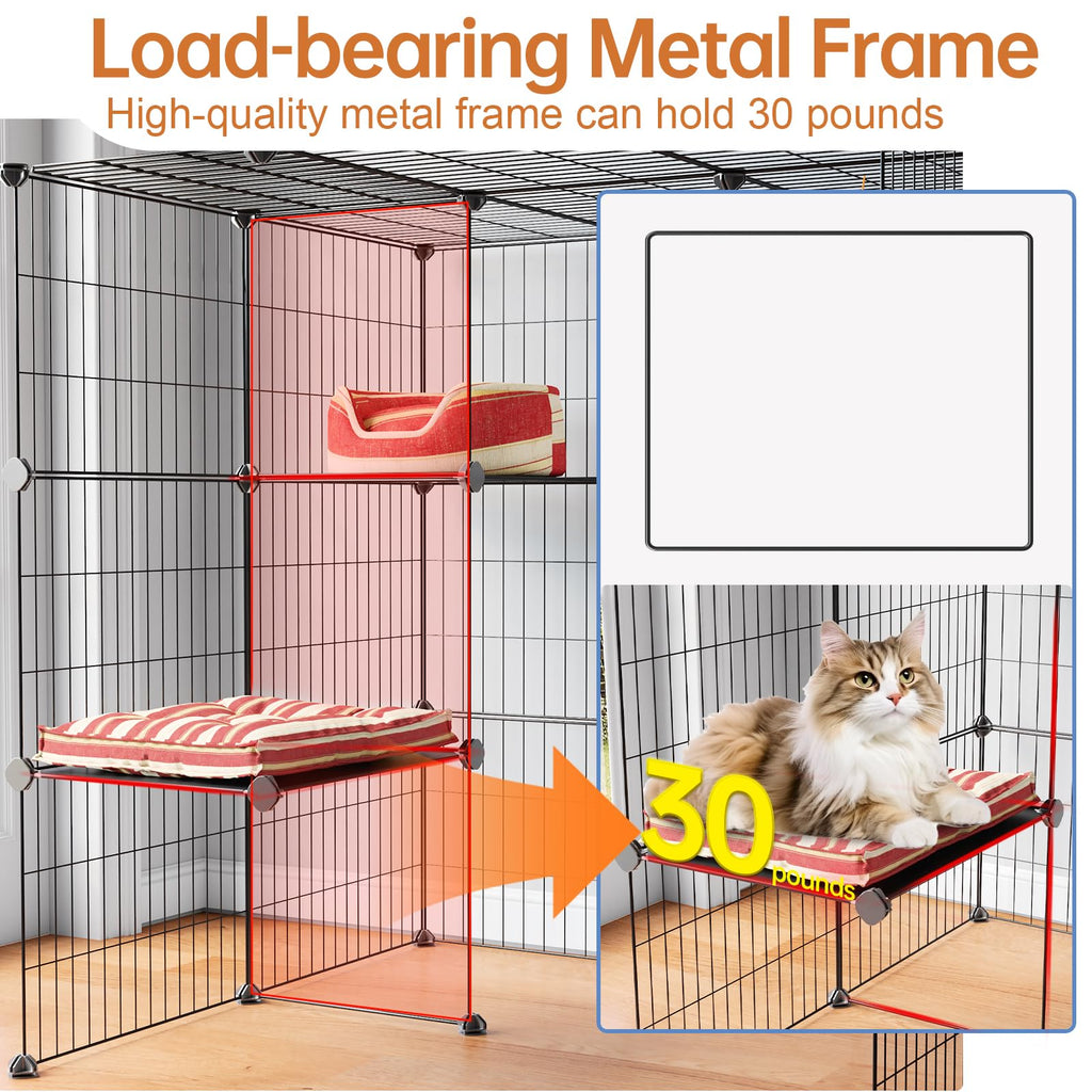 Oneluck 3-Tier Cat Cages Indoor Enclosure DIY Cat Playpen Catio Detachable Metal Wire Kennels Cats Crate Large Extra Exercise Place Ideal for 1 Cat,35.4 Inches