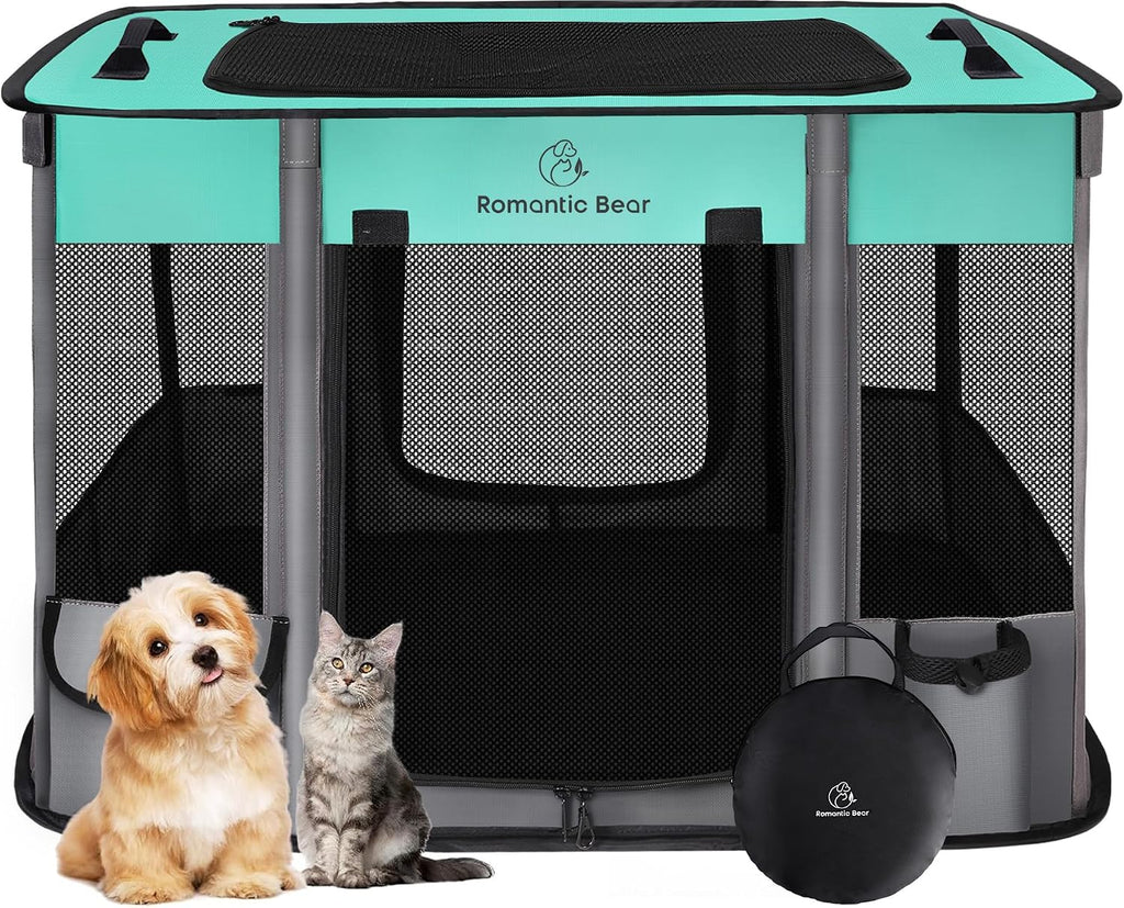 ROMANTIC BEAR Dog Playpen,Foldable Pet Puppy Cat Playpen,L(40"x32"x24")
