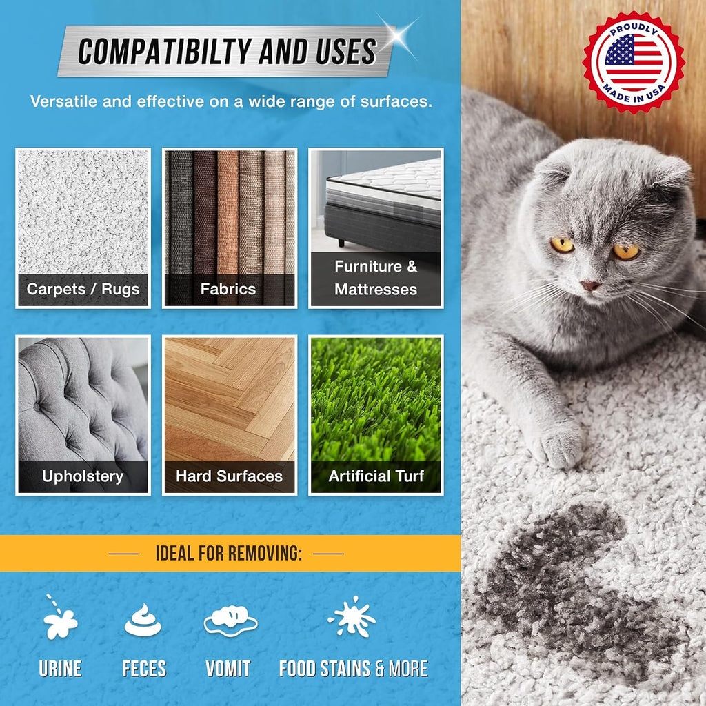 Pet Odor and Stain Eliminator - 32 oz ACTIVE Enzyme Cleaner for Dog & Cat Urine, Stain Remover Spray for Carpet, Upholst