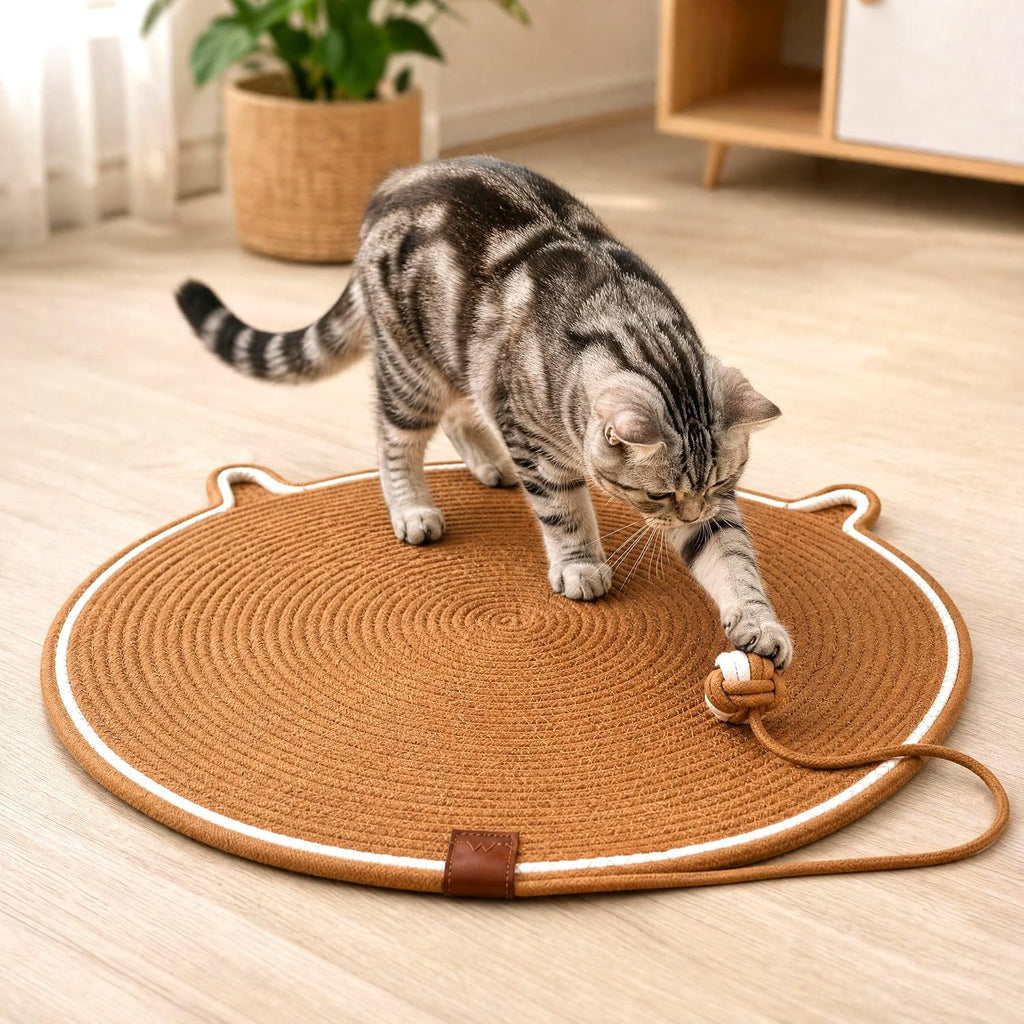 Cat Scratcher Mat, 23.62'' Round Cotton Rope Cat Scratch Pad for Indoor