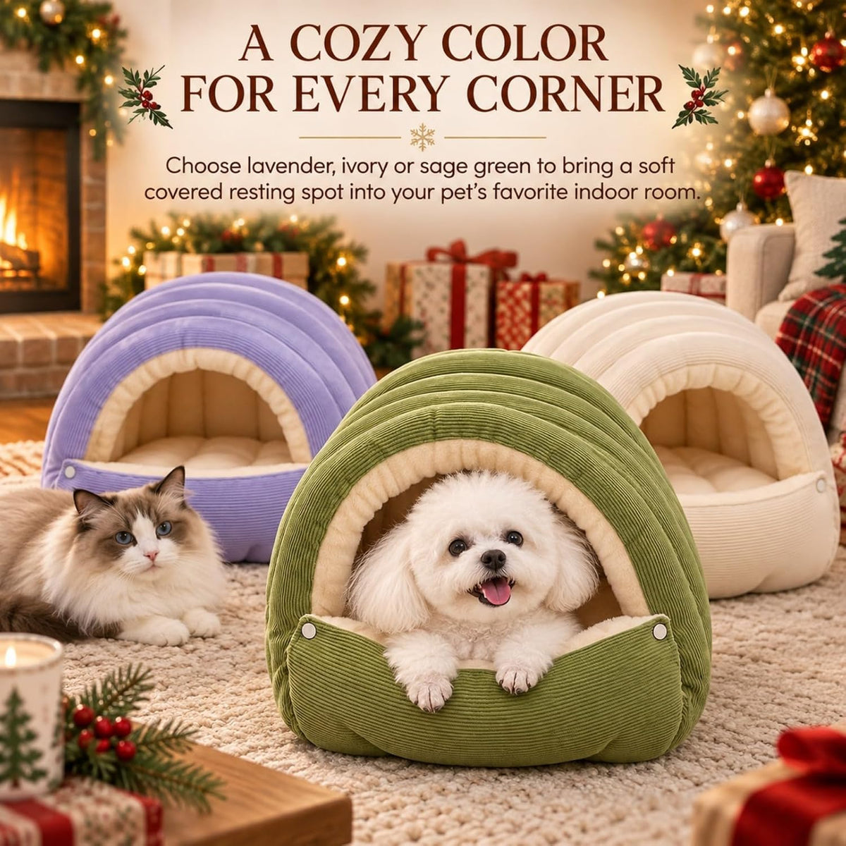 Dachshund Cave Bed, Dog Cave Bed for Dogs & Cats (Olive Green, Medium)