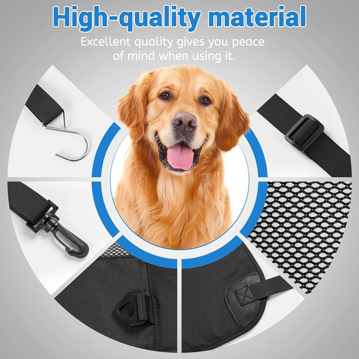 Dog Car Barrier for Back Seat, Padded Nylon Net, 2 Mesh Windows