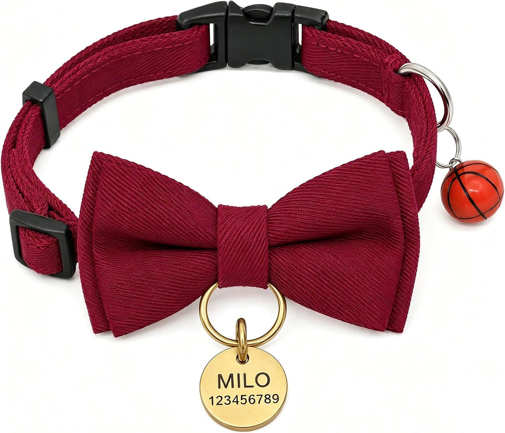 Personalized Cat Collar Bow Tie with Name Tag & Bell for Cats & Kittens