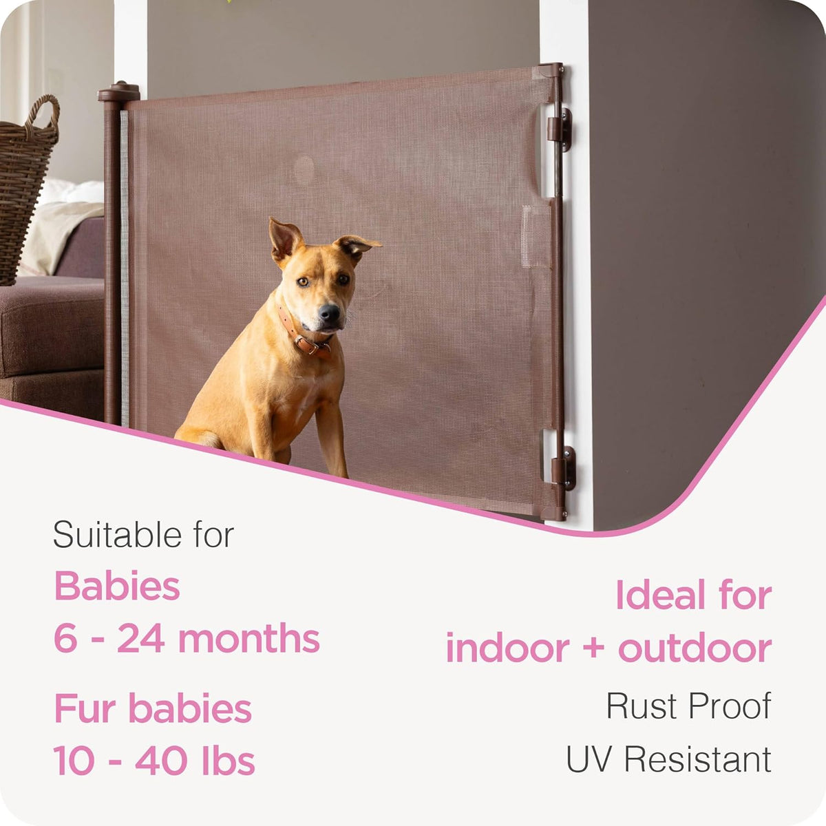 Perma Child Safety Retractable Baby Gate - Mesh Dog & Pet Gate for Stairs