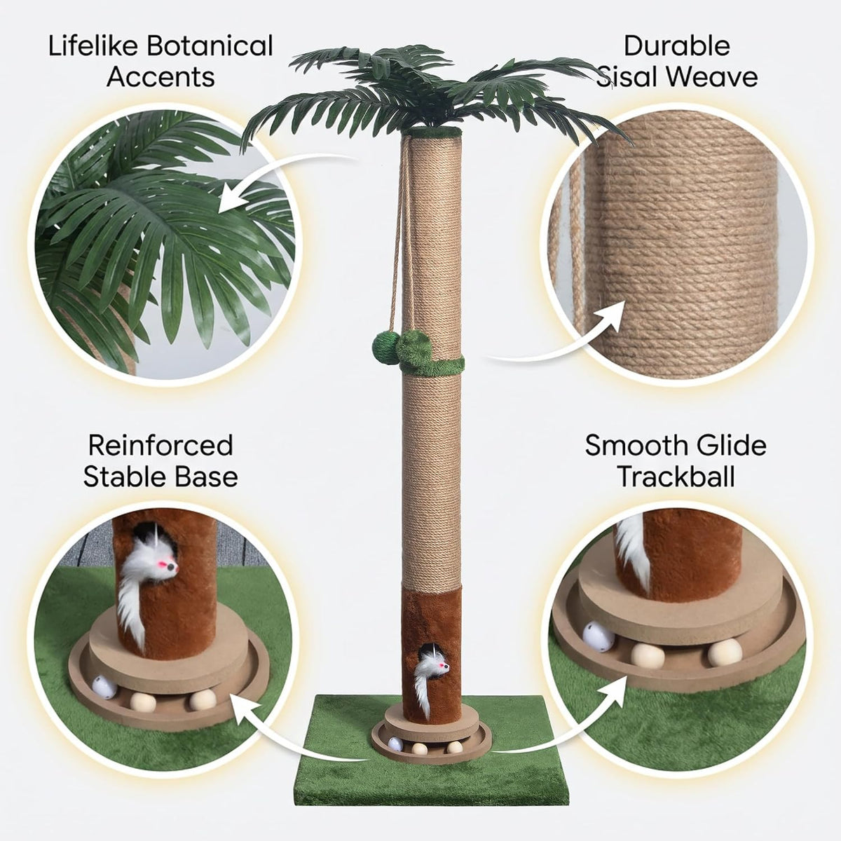 Cat Scratching Post 35'' Tall with Toy Mouse for Indoor Cats, Green