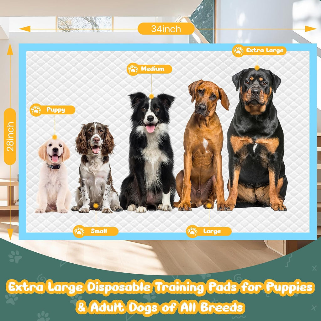 60 Count Extra Large Dog Pee Pads 28" x 34", Super Absorbent X-Large Puppy Pads Disposable Dogs Training Pads, Quick Dry