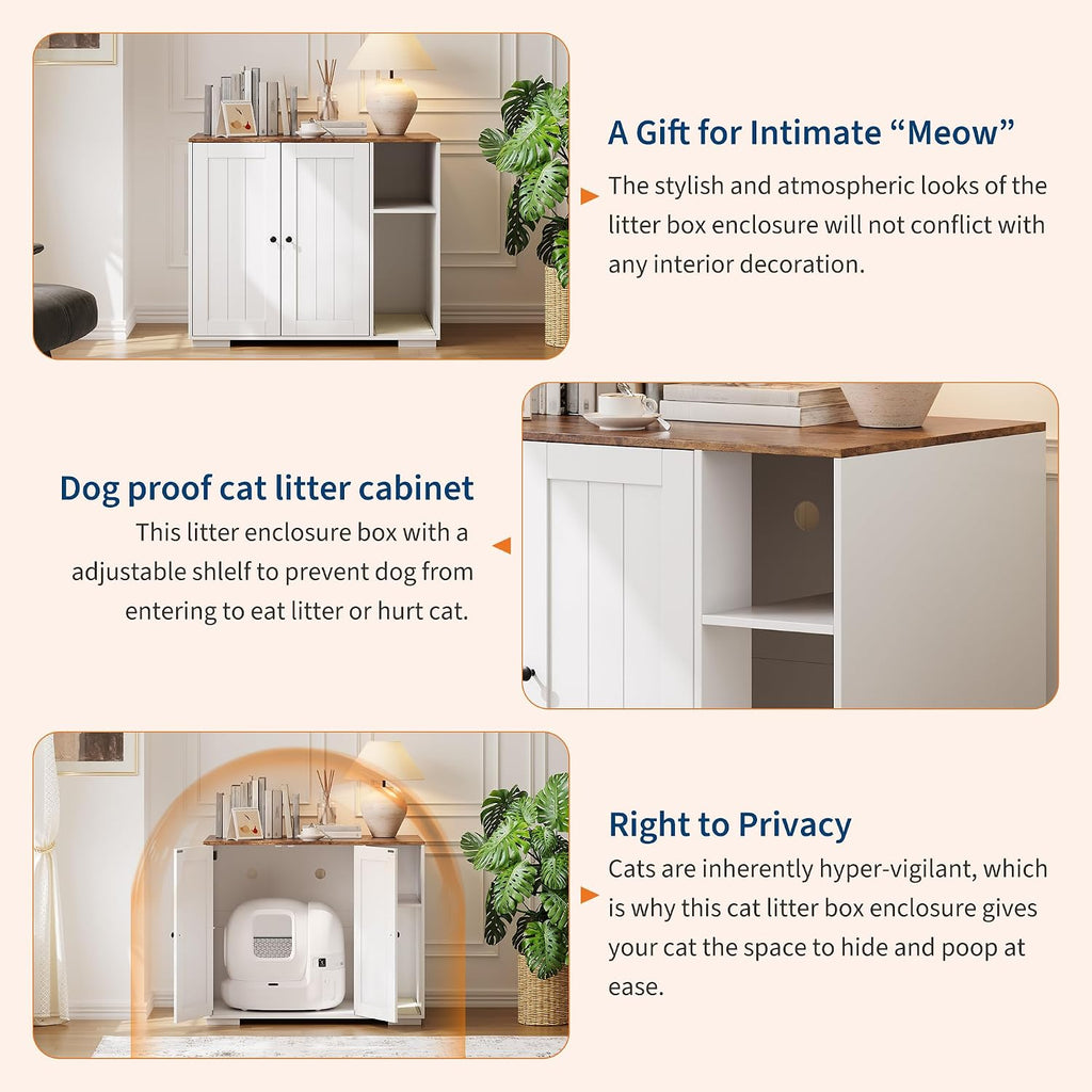 Large Cat Litter Box Enclosure with Power Outlet for Auto Litterbox Robot