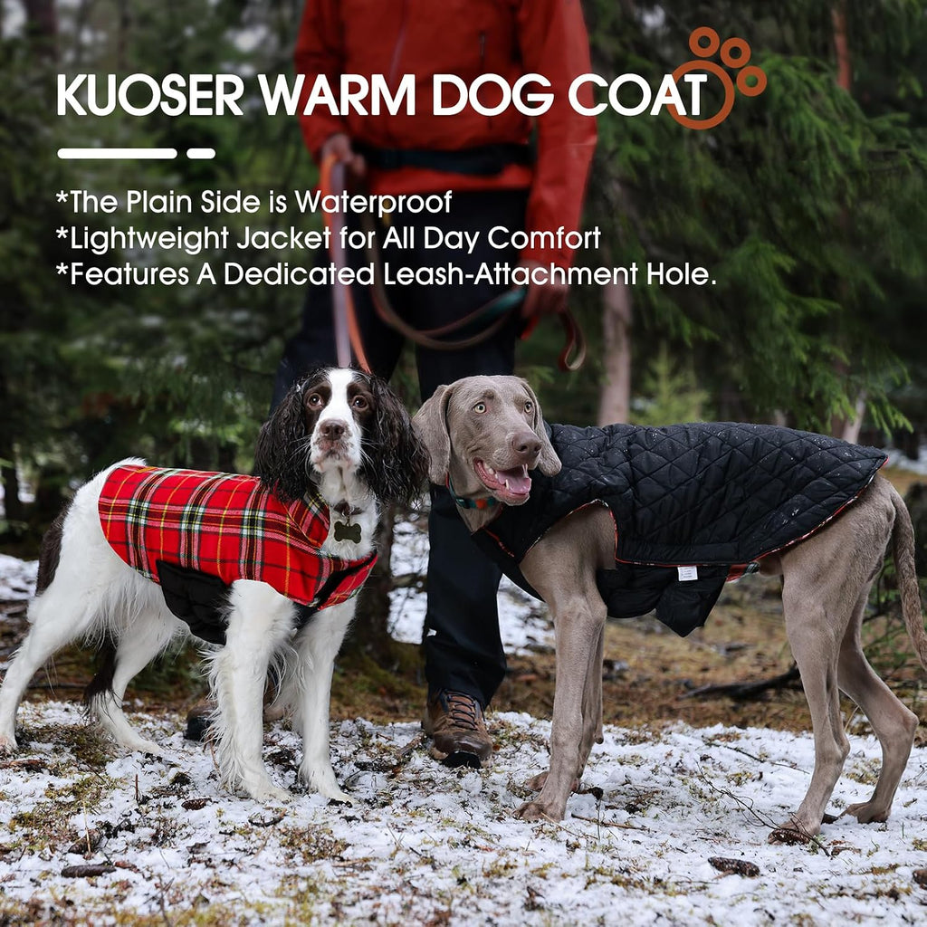 Kuoser Waterproof Dog Coat, Warm Reversible Dog Jacket with Leash Hole