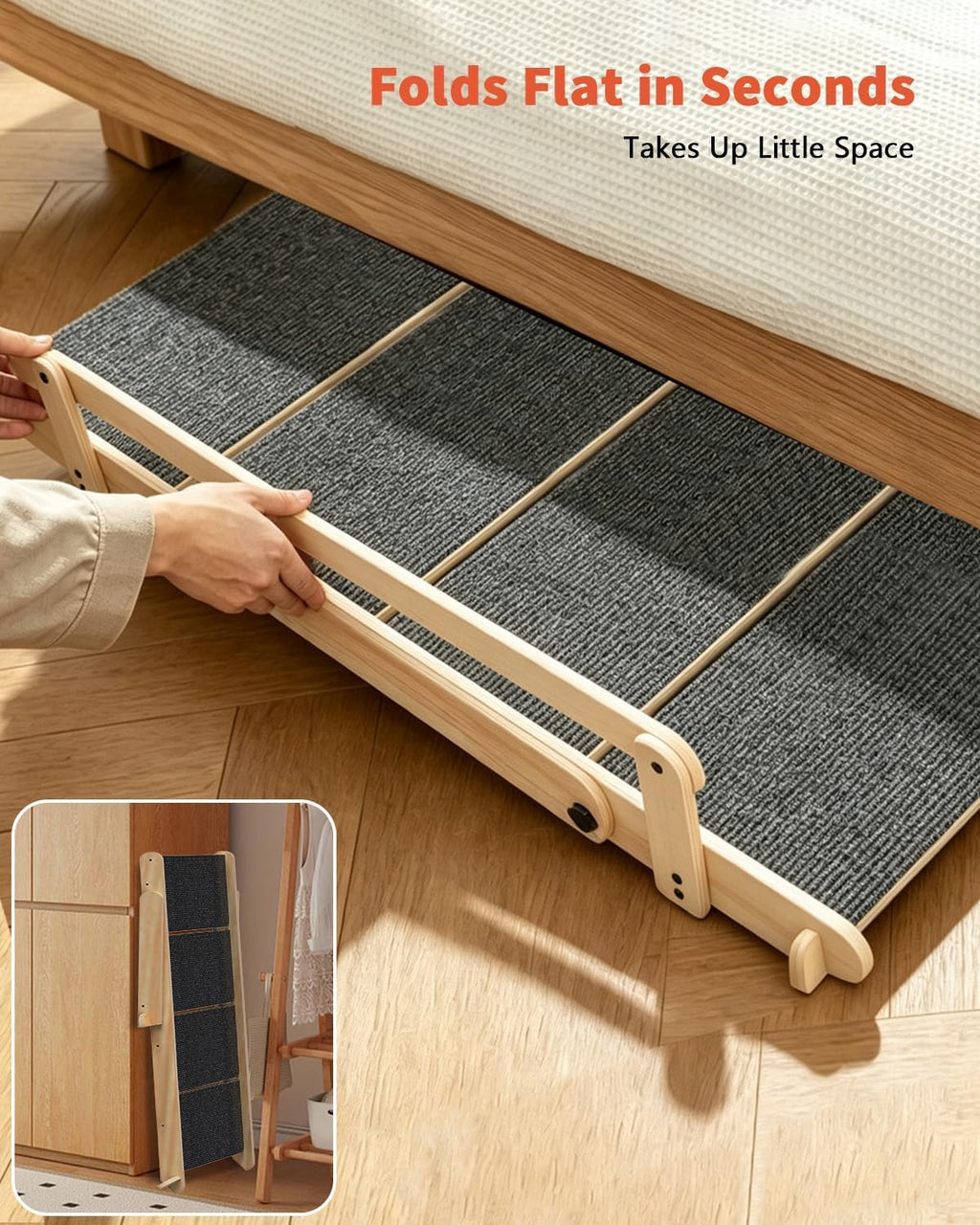 Woodure Foldable Dog Stairs, Convertible 4-Step Wooden Dog Ramp, Cat Step for High Bed Couch Car, Anti Slip Puppy Ladder
